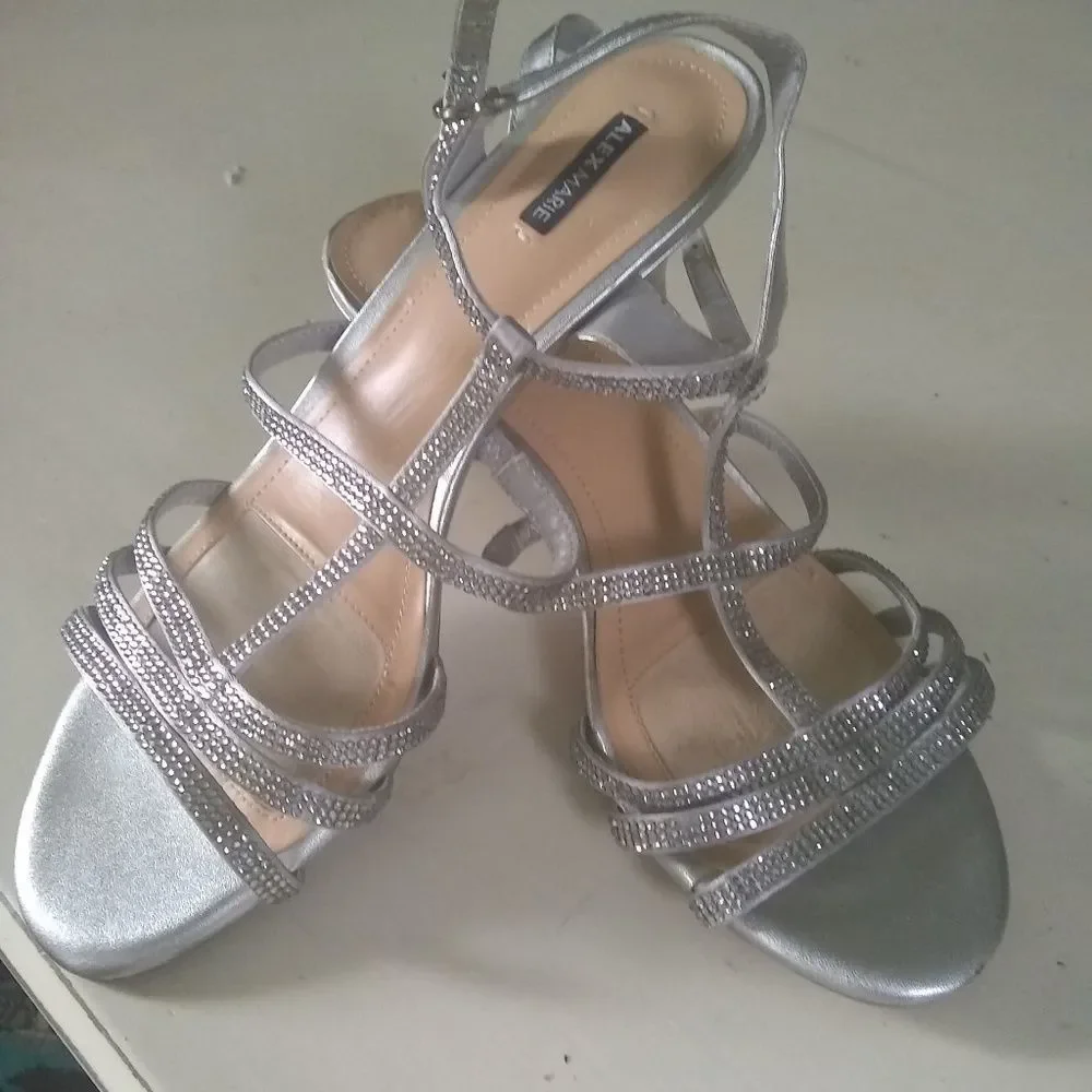 Alex Marie Shoes Rhinestones Strappy Silver Womens 9M